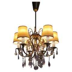 Finnish MCM Chandelier, Brass and Crystal By Mauri Almari, Idman 1950's