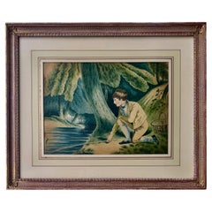English Regency Hand-Colored Boy Fishing After Richard Westall, Dated 1812