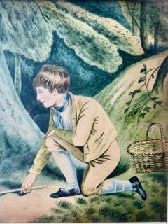 English Regency Hand-Colored Boy Fishing After Richard Westall, Dated 1812
