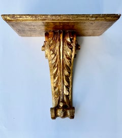 Large Italian Giltwood Acanthus Leaf Wall Bracket Shelf, 20th Century