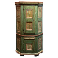 LLate 18th Century Scandinavian Blue-Green Painted Folk Art Corner Cabinet
