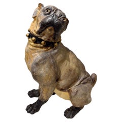 Large 19th Century English Cold-Painted Terracotta Bulldog with Glass Eyes