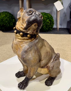 Large 19th Century English Cold-Painted Terracotta Bulldog with Glass Eyes