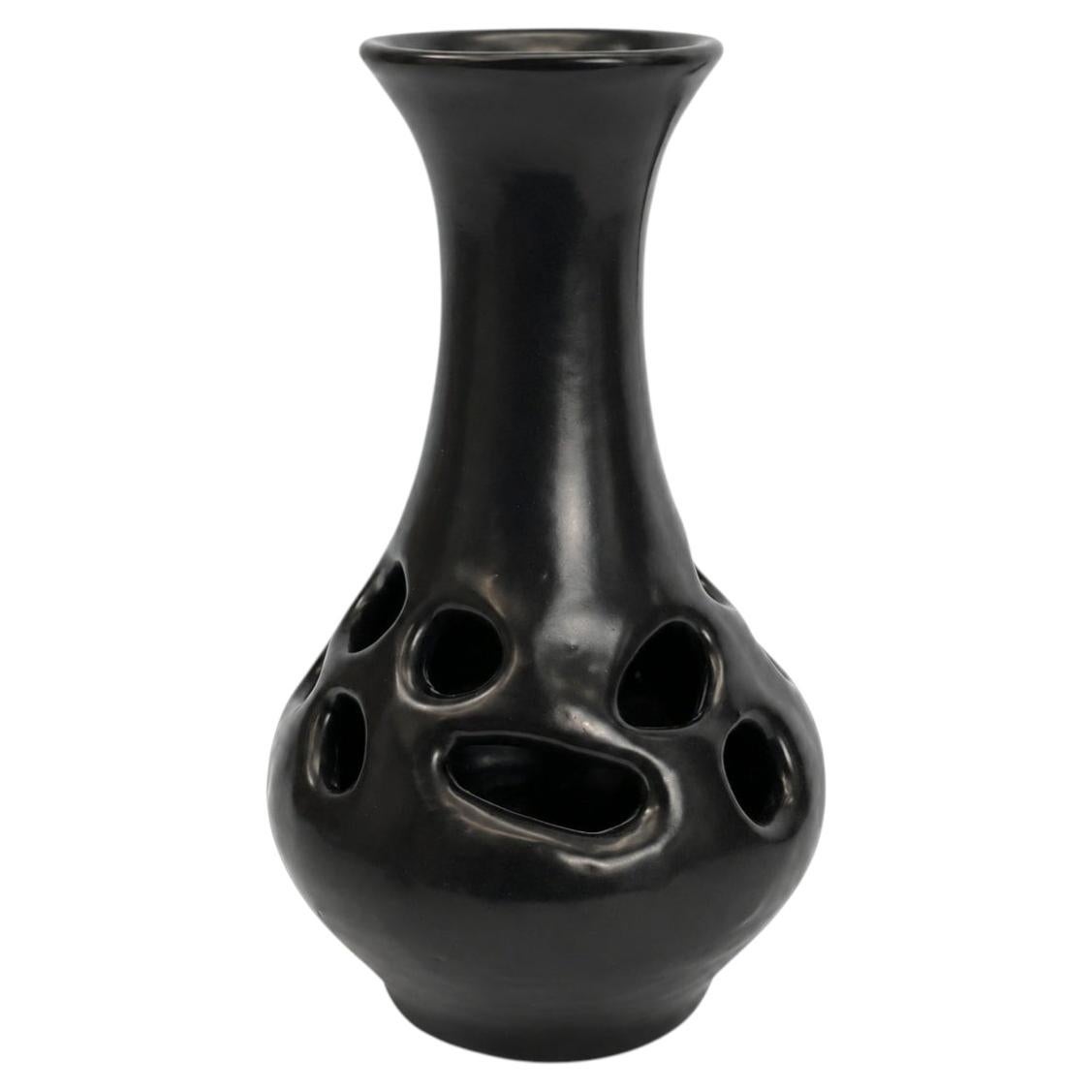 Black Sculptural Ceramic Vase, Handmade Organic Stoneware Vessel, Organic Vase
