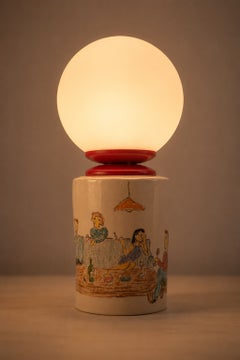 Lampada da tavolo in ceramica fatta a mano GOSSIP, design postmoderno ispirato allo stile Memphis