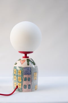 Lampada da tavolo in ceramica fatta a mano a New York, design postmoderno ispirato allo stile Memphis