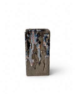 Contemporary Brutalist Sculptural Stoneware Vase with Dripping Glaze