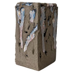 Contemporary Brutalist Sculptural Stoneware Vase with Dripping Glaze