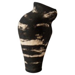 One-of-a-Kind Contemporary Sculptural Black and White Stoneware Vase