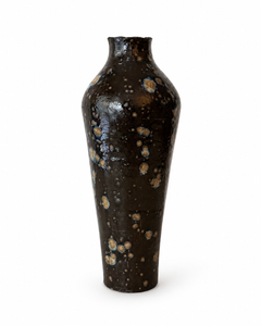 Contemporary Handbuilt Ceramic Vessel with Brown and Blue Reactive Glaze