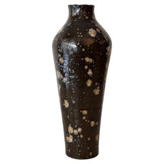 Contemporary Handbuilt Ceramic Vessel with Brown and Blue Reactive Glaze