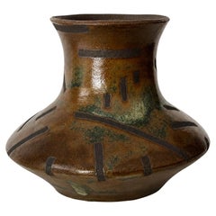 One-of-a-Kind Contemporary Sculptural Stoneware Vase with Brown and Green Glaze
