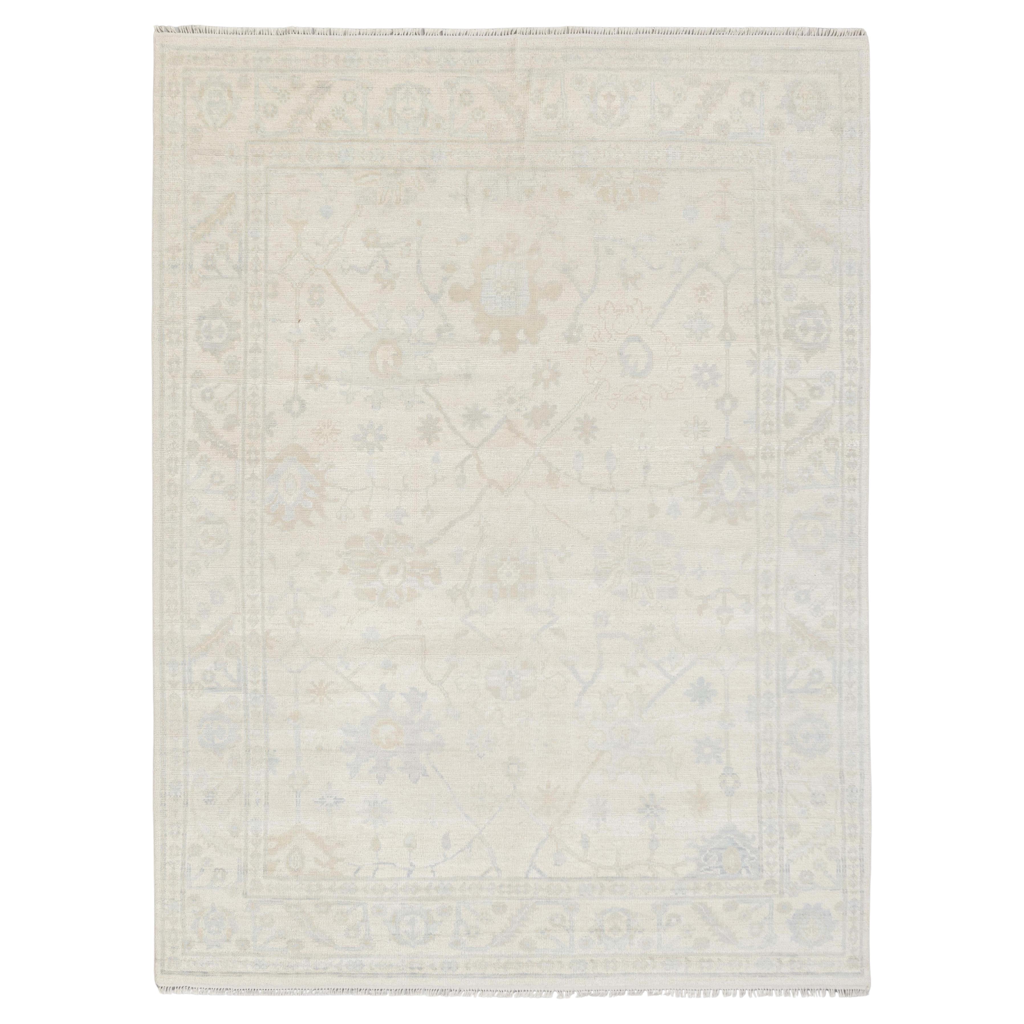 8x10 Ft, Ivory Cream Muted, Oushak Rug, Hand Knotted Wool Rug (J-1659)
