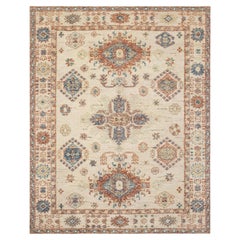 8x10 Traditional Oushak Ivory Red Hand Knotted Wool Rug (JC-10243)