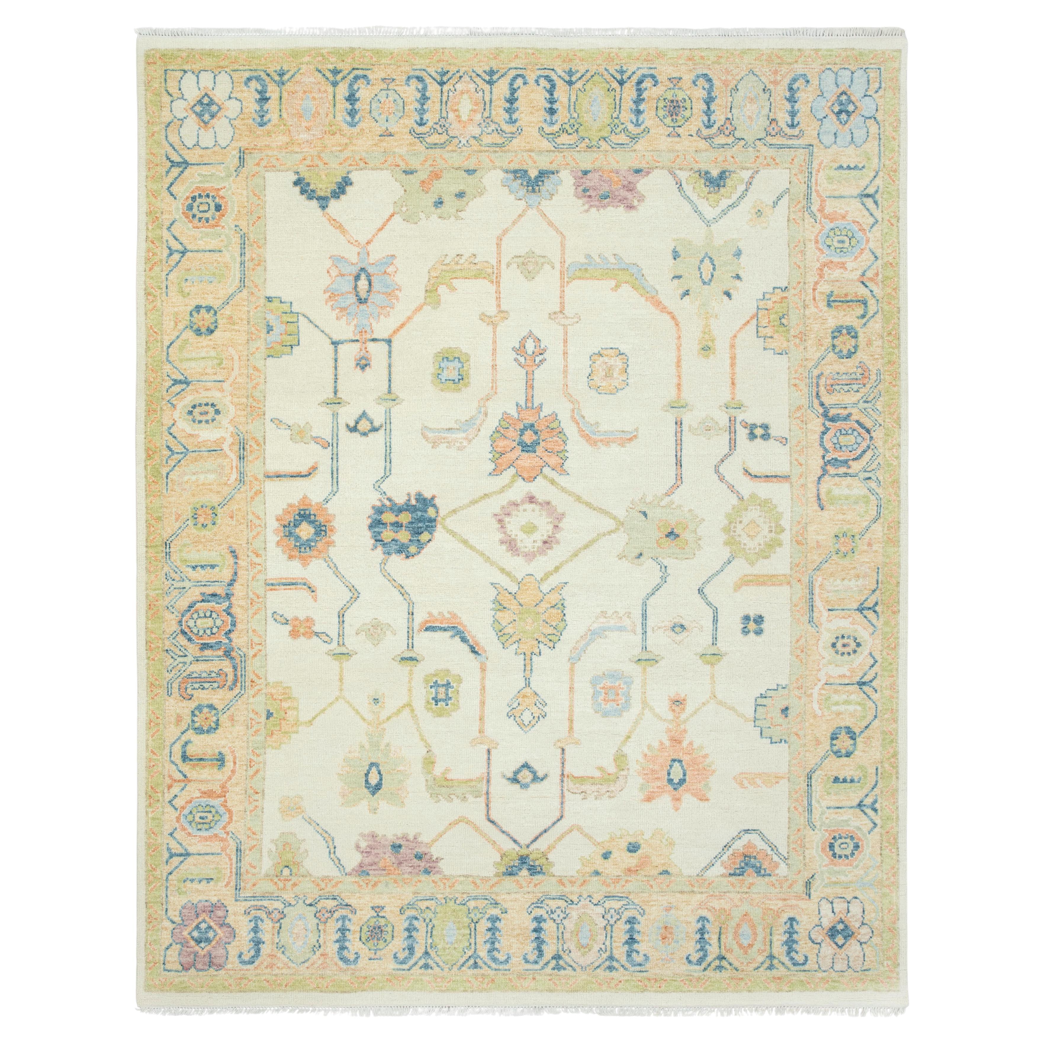 8x10 Ivory & Light Gold Wool Hand-Knotted Custom Oushak Rug (JC-11104)