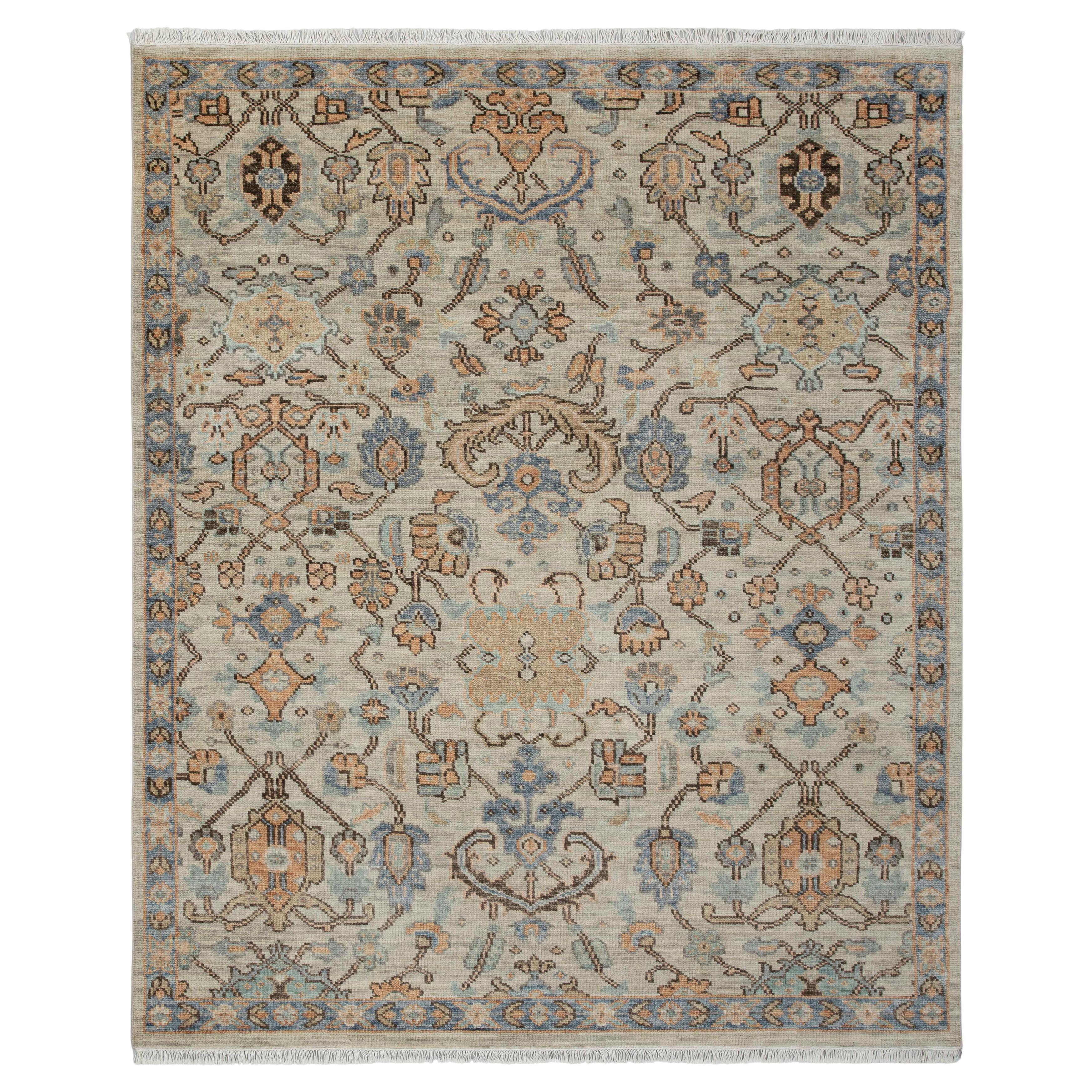 8x10 Ivory and Gray Traditional Oushak Hand Knotted Rug ( G-13421)
