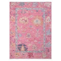 9x12 Fuchsia Pink Floral Wool Rug - Hand-Knotted Oushak Style Rug