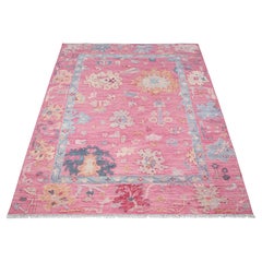 9x12 Fuchsia Pink Floral Wool Rug - Hand-Knotted Oushak Style Rug