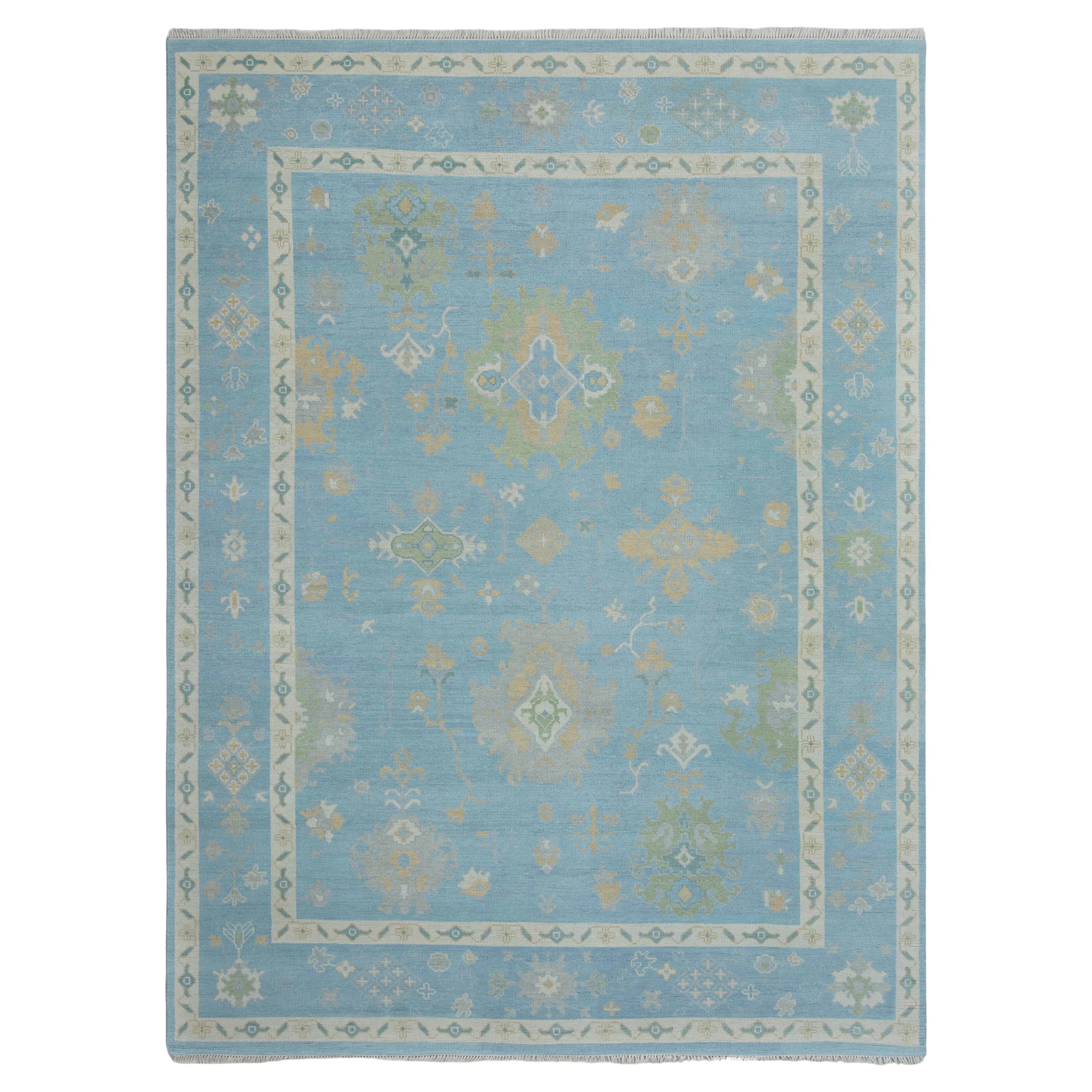 9x12 Blue Ivory Oushak Hand-Knotted Wool Customize Rug ( JC-7363) For Sale