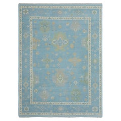 9x12 Blue Ivory Oushak Hand-Knotted Wool Customize Rug ( JC-7363)