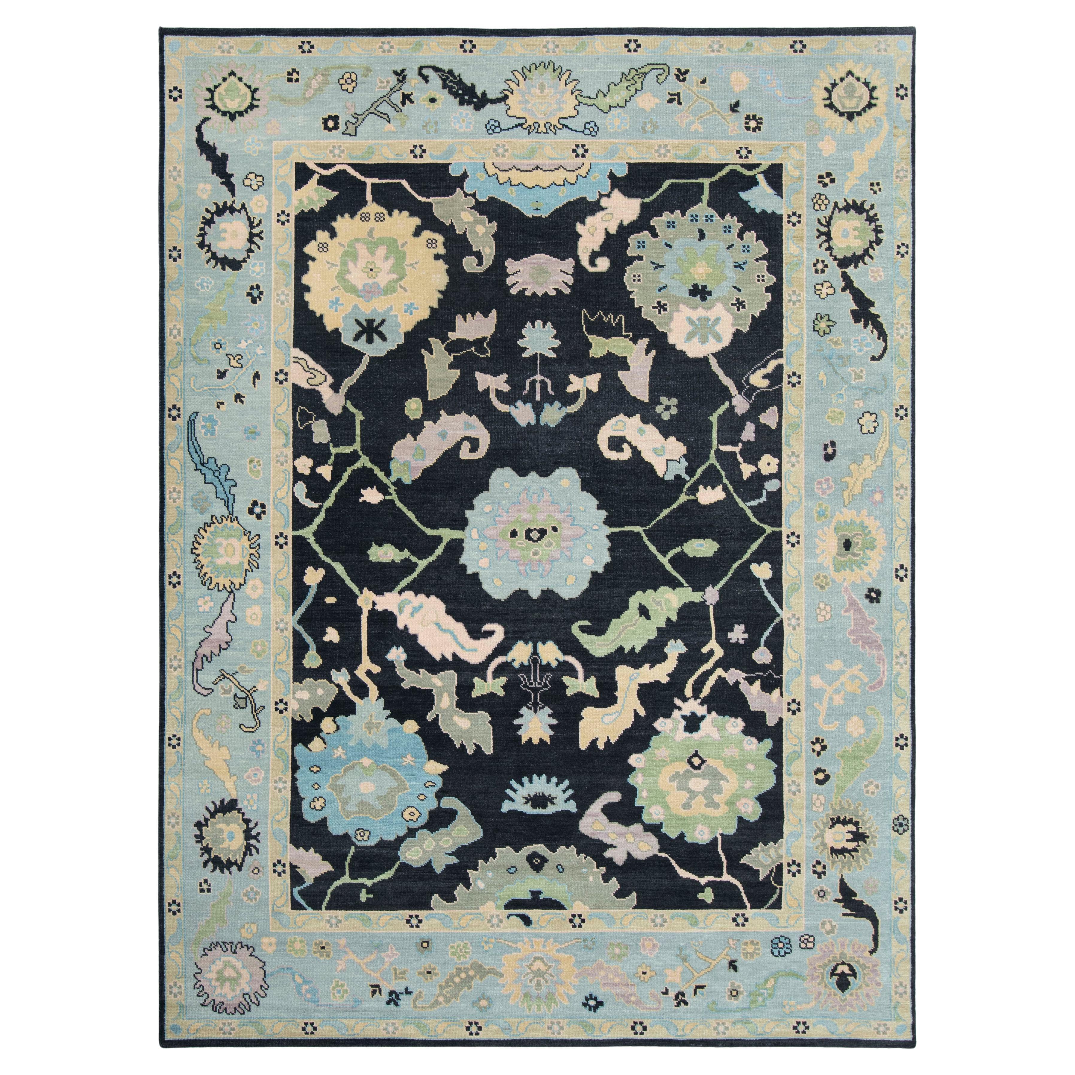 9x12 Black Oushak Rug – Hand-Knotted Wool Custom size Rug ( JC-8152)