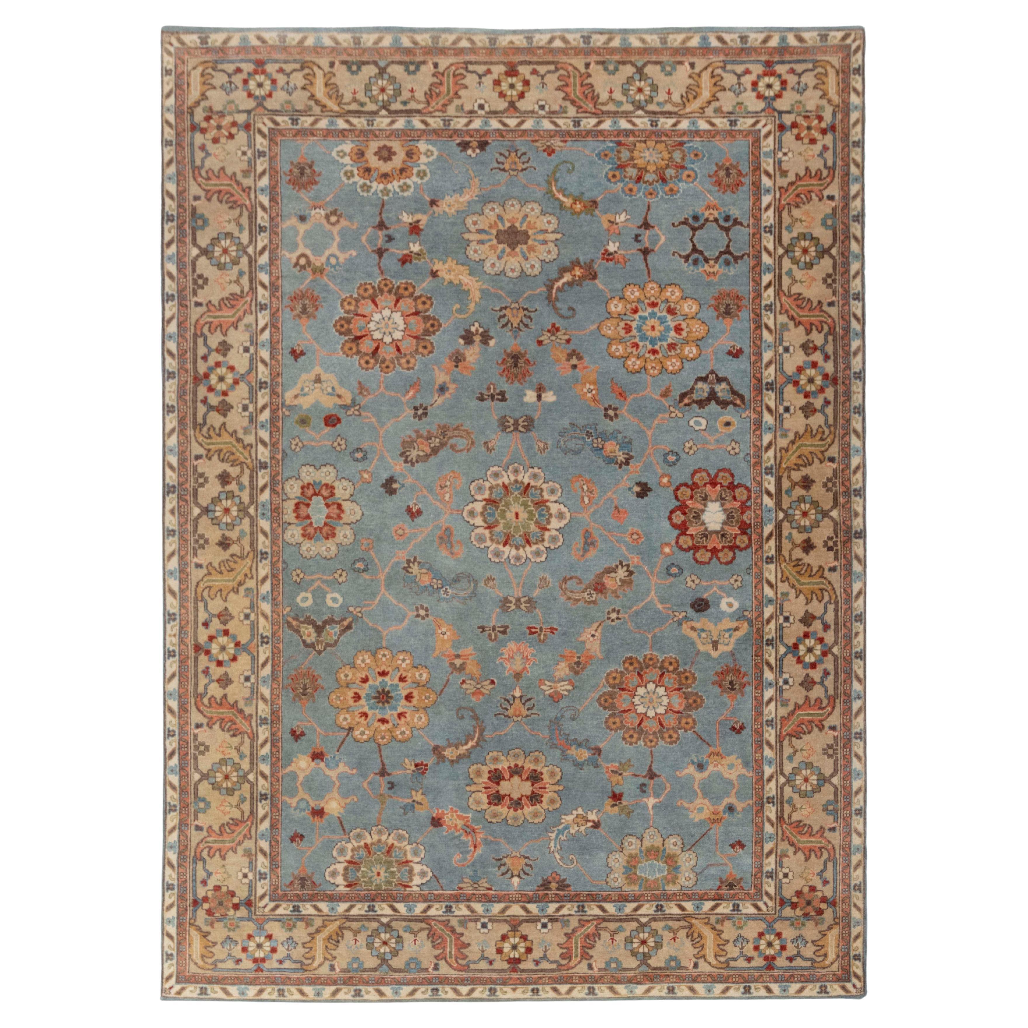 8x10 Vintage Rug, Blue & Cream, Hand-knotted Area Rug (3592)