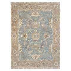 9x12 Grayish Blue Beige Oushak Wool Hand knotted Floral Design Rug ( G-13801 )