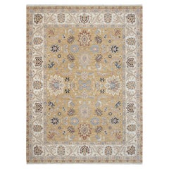 9x12 Golden Ivory Oushak Wool Hand knotted Floral Design Rug ( G-13758)