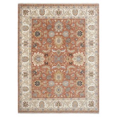 9x12 Rust Ivory Oushak Wool Hand knotted Floral Design Rug ( G-13757 )