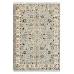 4x6 Light Green Ivory Oushak Wool Rug Hand knotted Floral Rug ( G - 13522 )