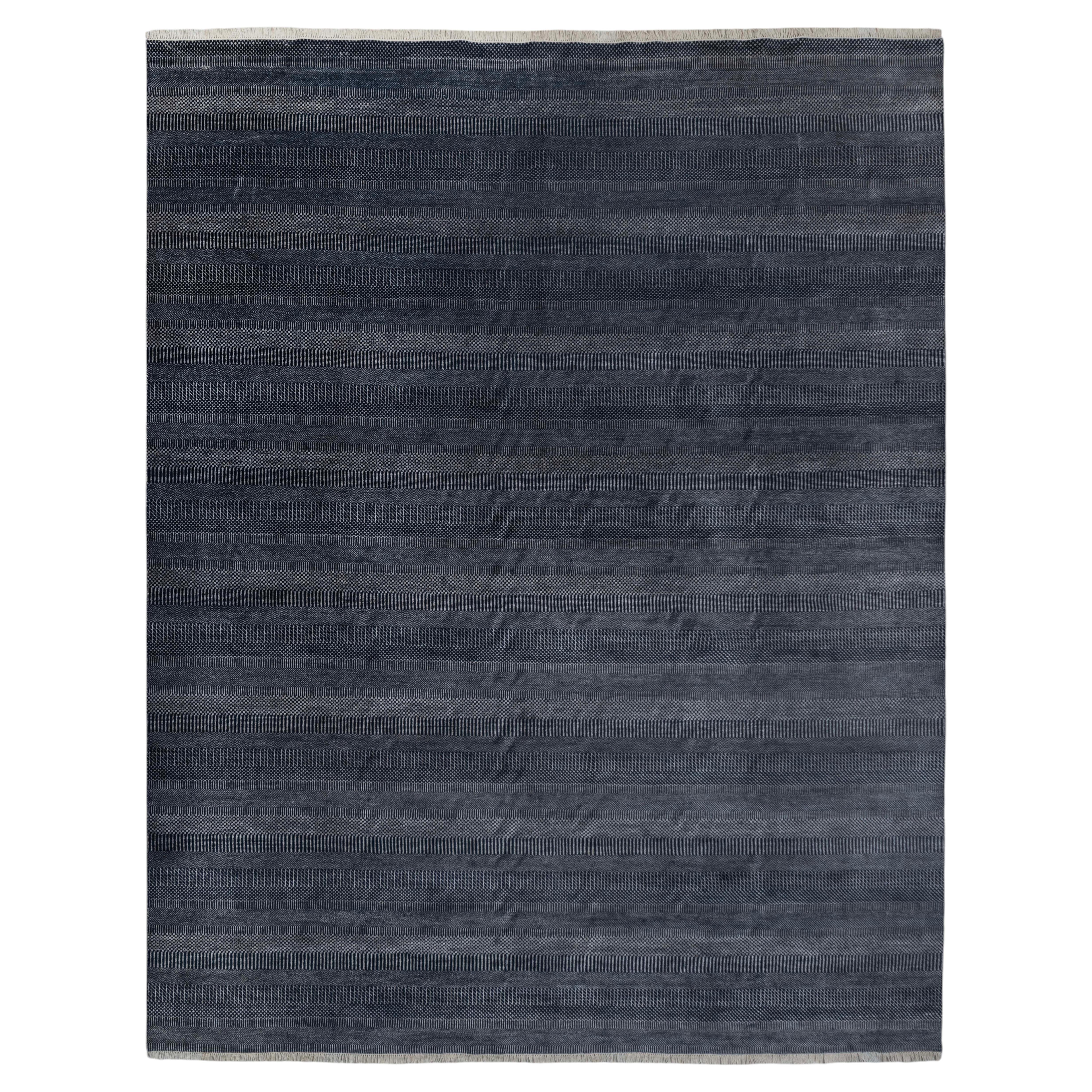 12x15 Navy Blue Savannah Handmade Area Wool Rug ( JC-1923) For Sale