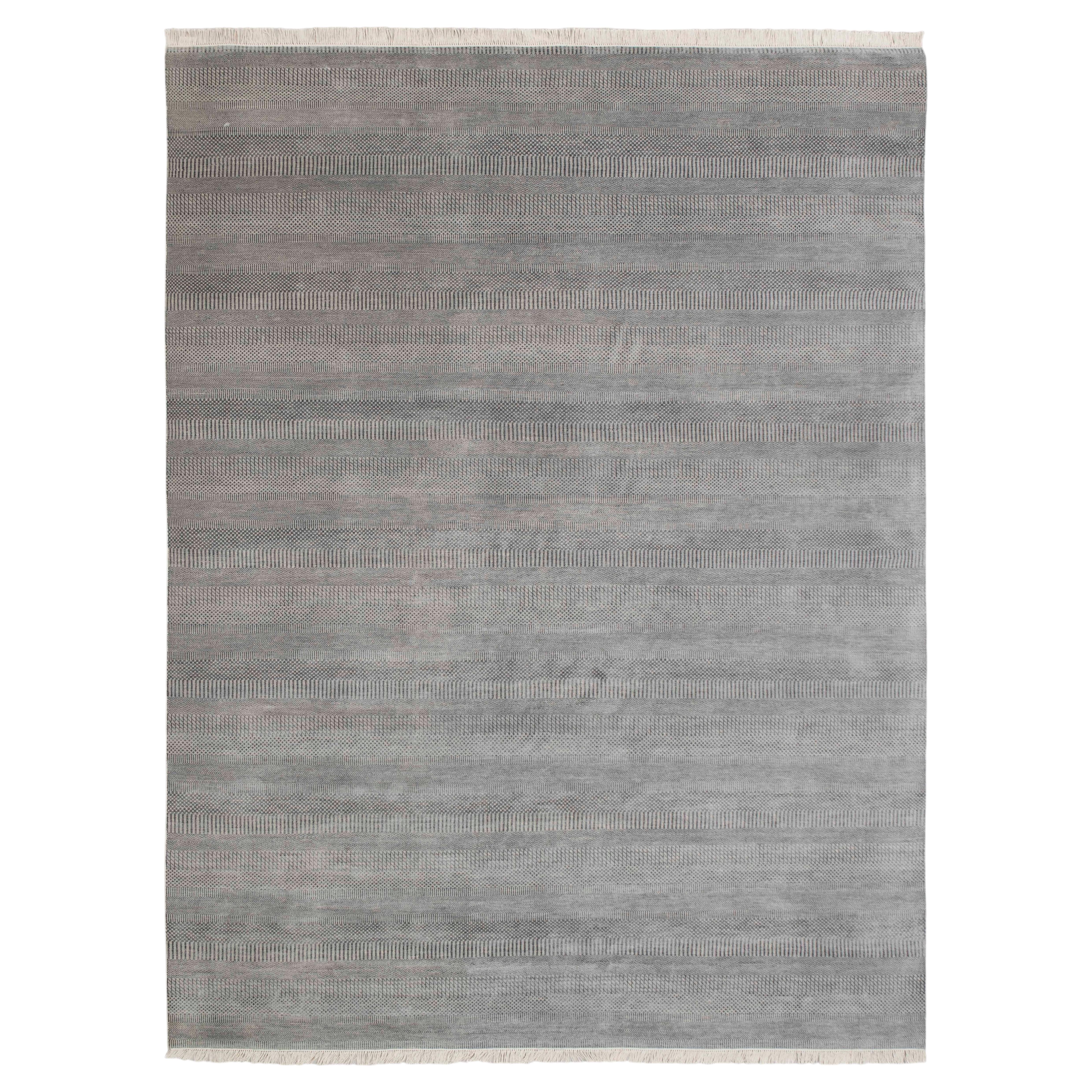 10x14 Gray Black Stripes Savannah Handmade Area Wool & Silk Rug ( JC-7460)