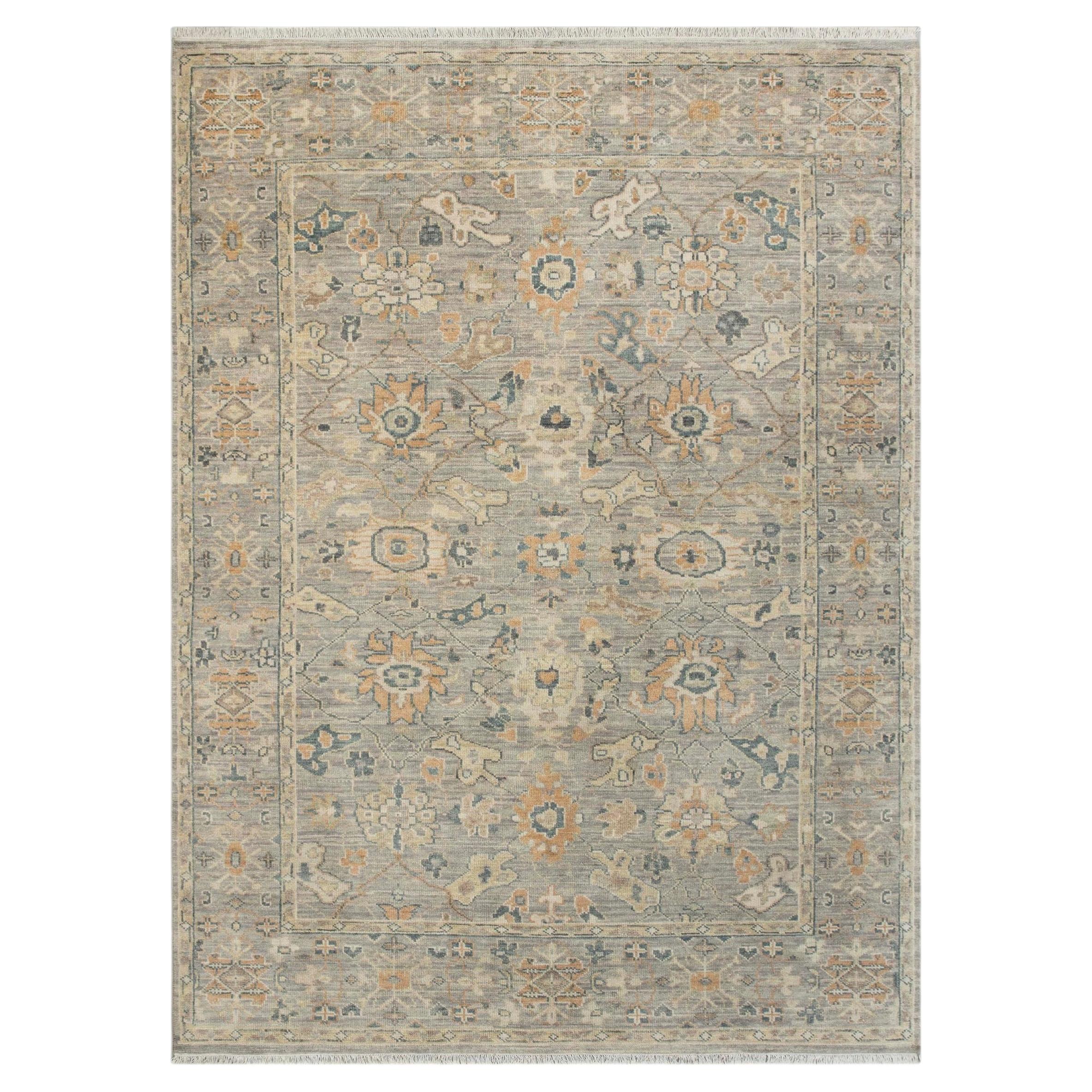 10x14 Gray Beige Oushak with Soft Blue Accents Hand Knotted Rug ( G-14141 )