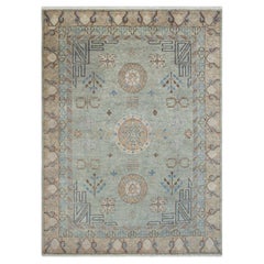 9x12 Pale Blue Oushak with Beige Medallions Hand Knotted Rug ( G-14096)