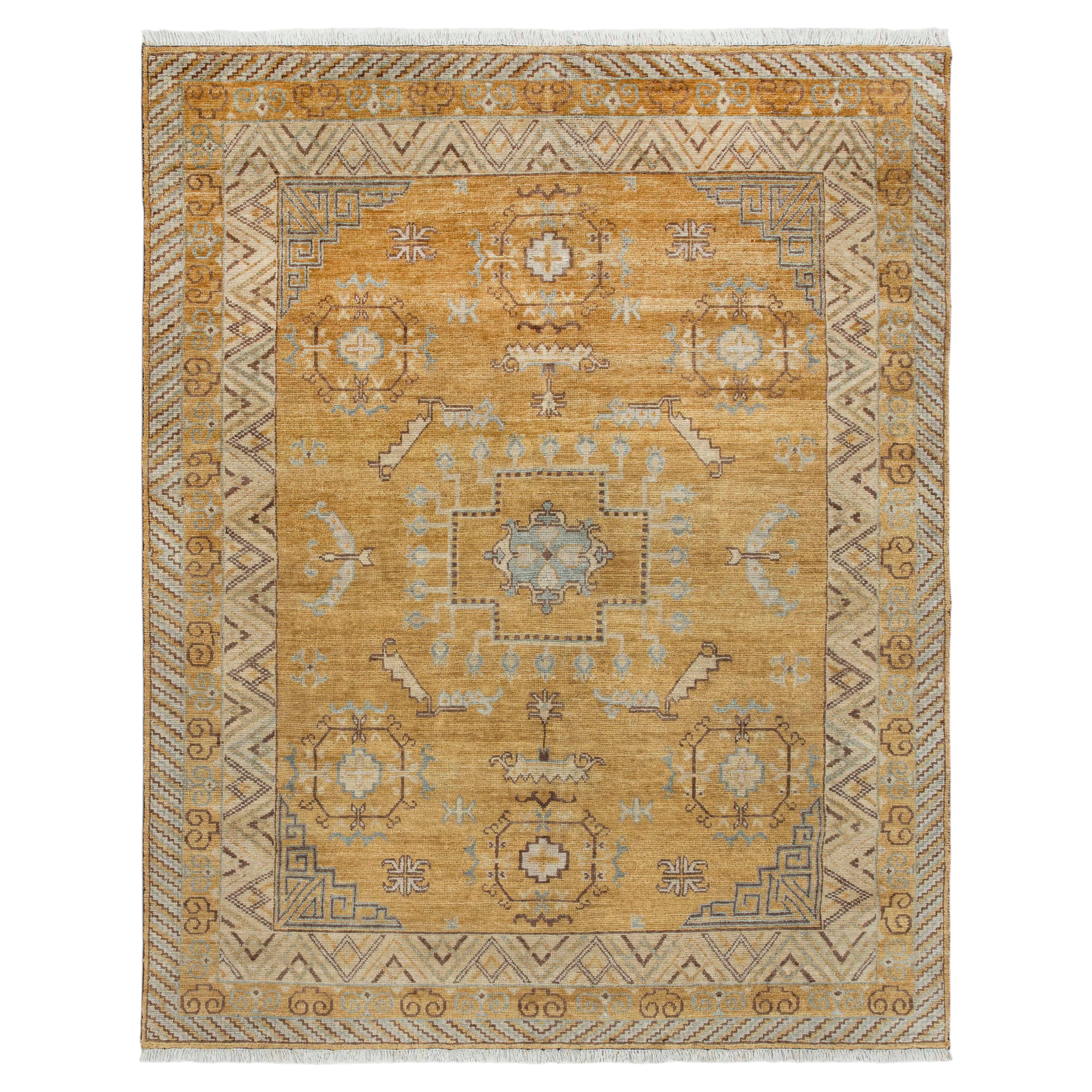 8x10 Yellow Persian Khotan Mamluk Hand-Knotted Wool Rug ( G-13652 )