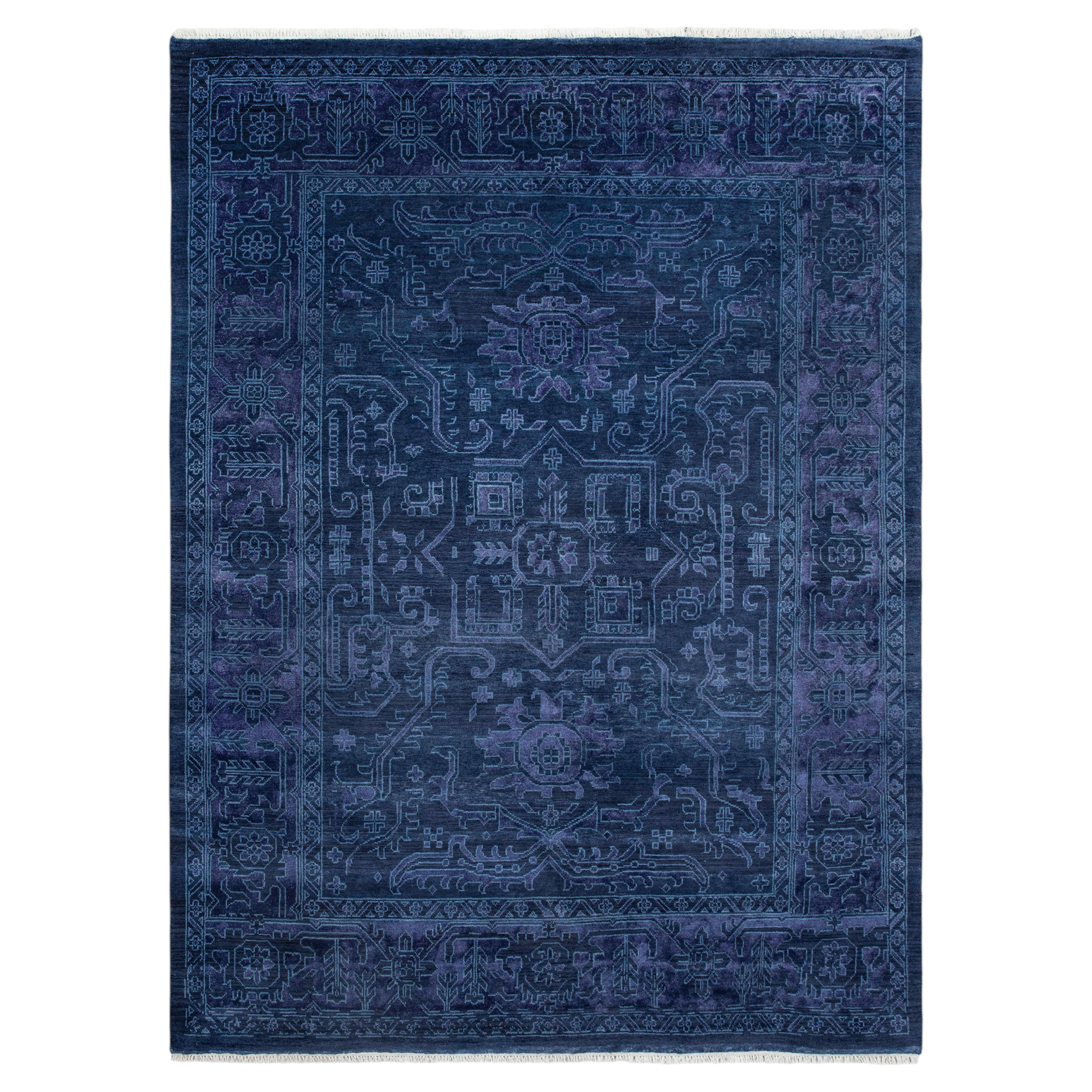 9x12 Navy Persian Hand-Knotted Wool Rug with Medallion ( G-13698 )