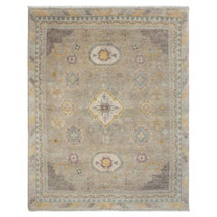 8x10 Neutral Oushak with Pastel Medallions Hand-Knotted Rug ( G-13703 )