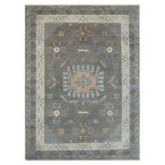 9x12 Gray Blue Oushak Rug with Geometric Medallion Hand Knotted Rug ( G-13705 )