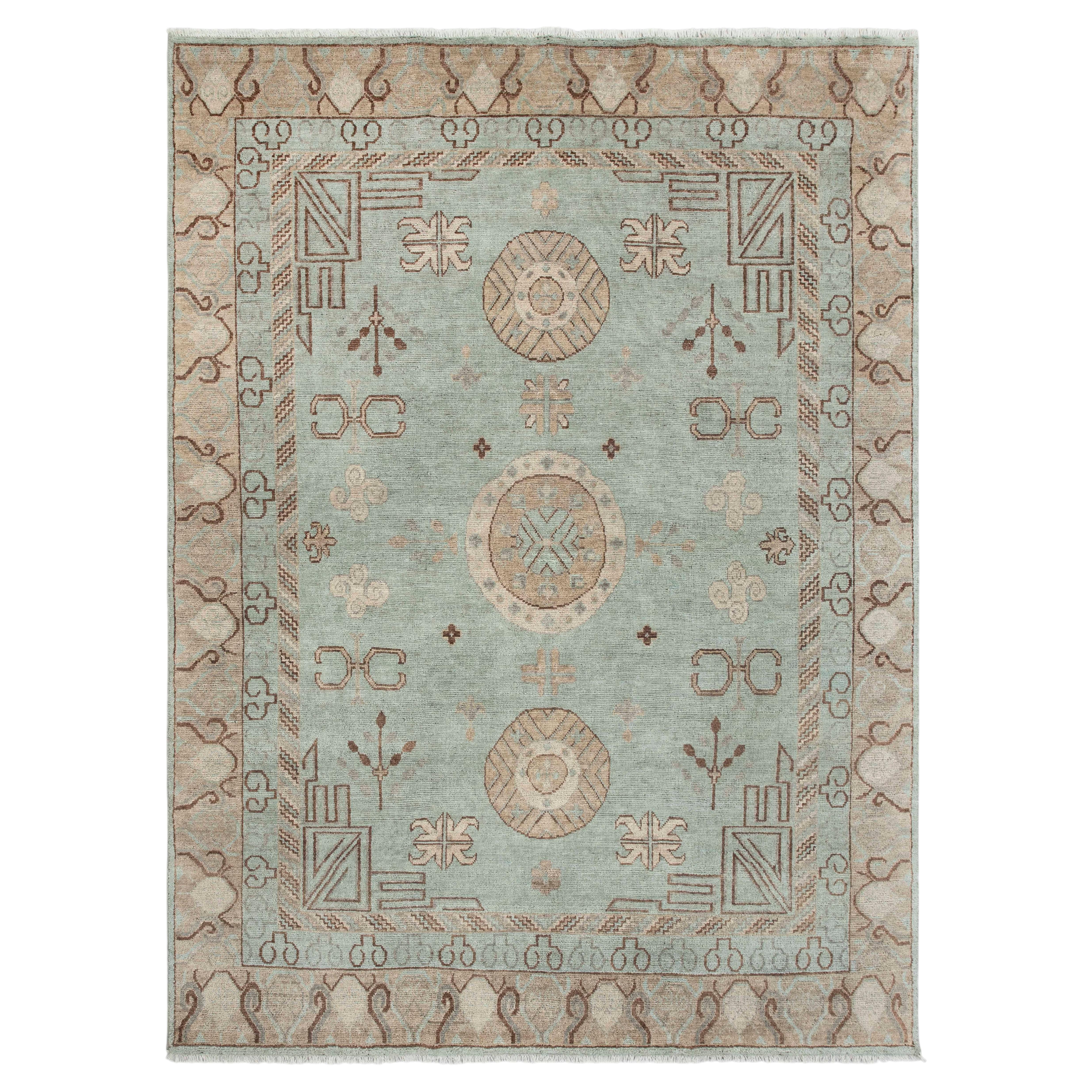 9x12 Teal Grün Beige Medaillon und Bordüre Handgeknüpfter Oushak Teppich ( G-13706 )