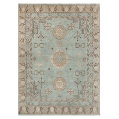 9x12 Teal Grün Beige Medaillon und Bordüre Handgeknüpfter Oushak Teppich ( G-13706 )