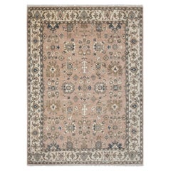 9x12 Pink Oushak with Navy and Olive Floral Motifs Hand Knotted Rug ( G-13711 )