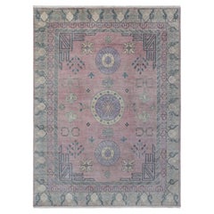 9x12 Pink Persian Khotan Gray Border Hand Knotted Wool Rug ( G- 13110 )