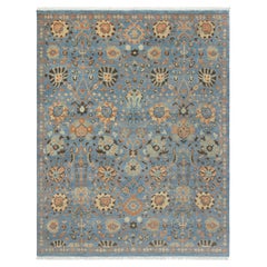 8x10 Blue Oushak with Floral Medallions and Multicolor Accents Rug ( G-13365 )
