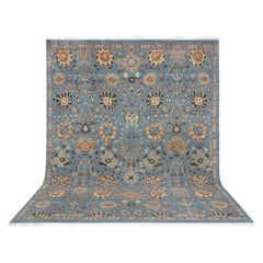8x10 Blue Oushak with Floral Medallions and Multicolor Accents Rug ( G-13365 )