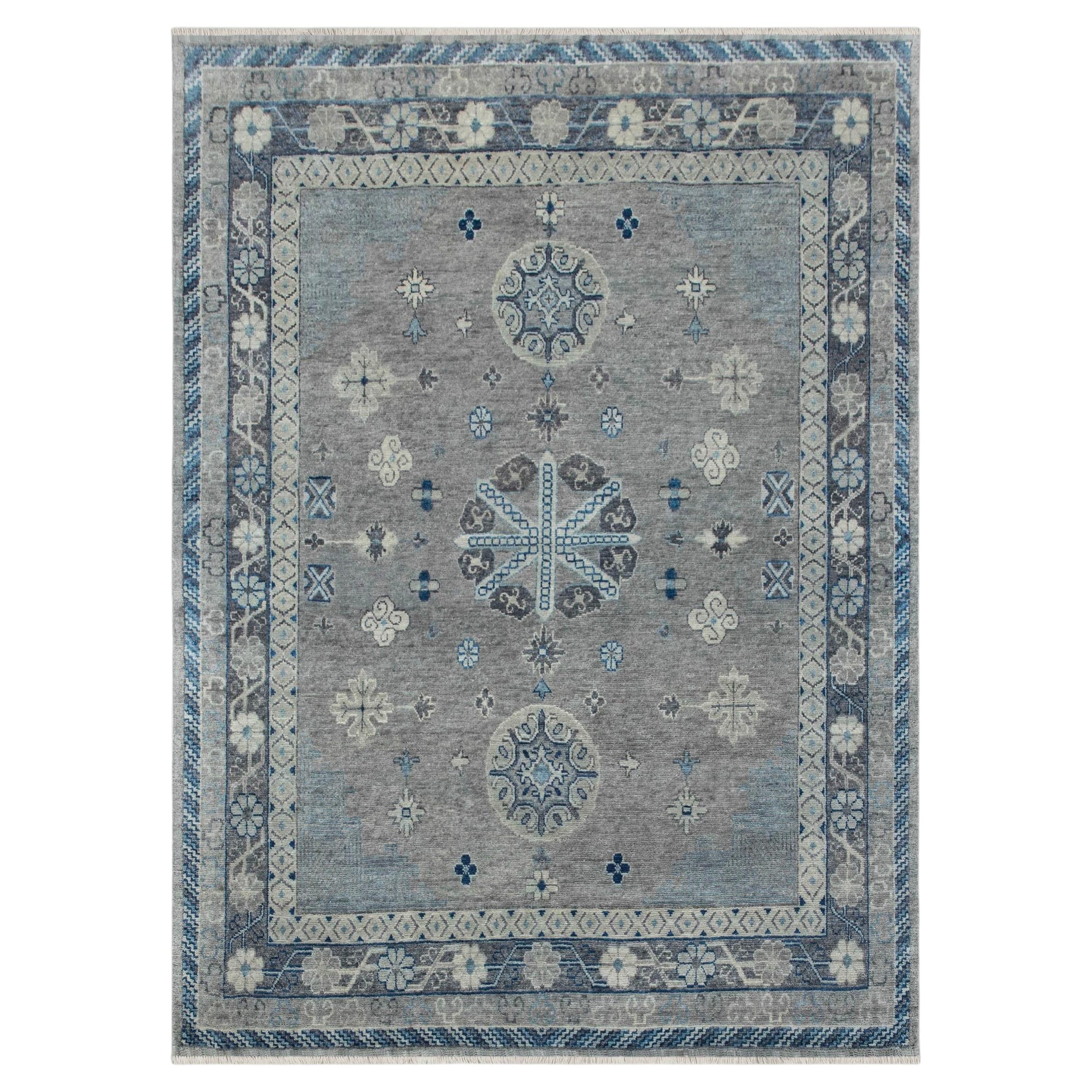 9x12 Blue - Gray Khotan Hand Knotted Wool Rug ( G-13699)
