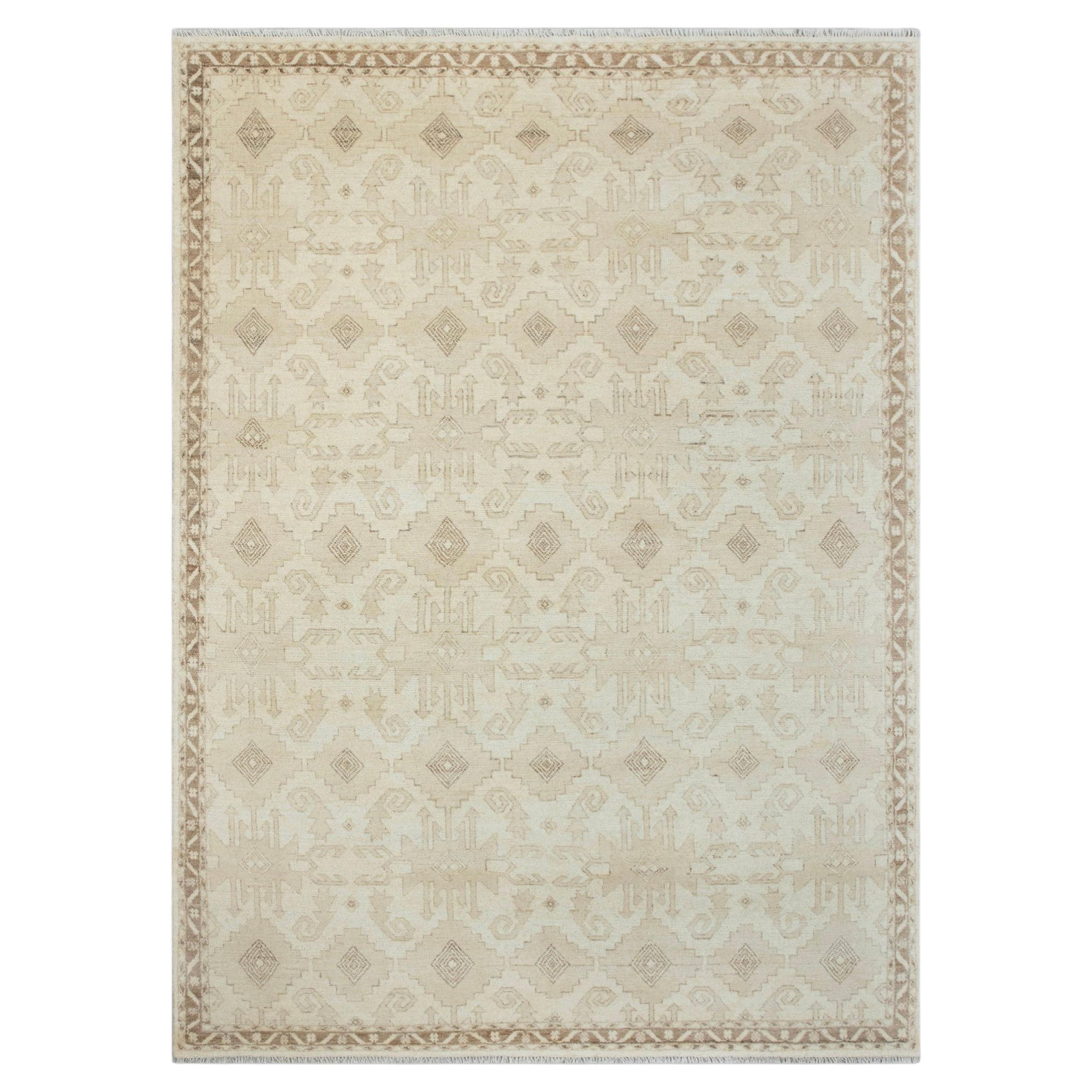 9x12 Ivory Oushak Rug with Soft Beige Motifs Hand Knotted Wool Rug ( G-13701 )