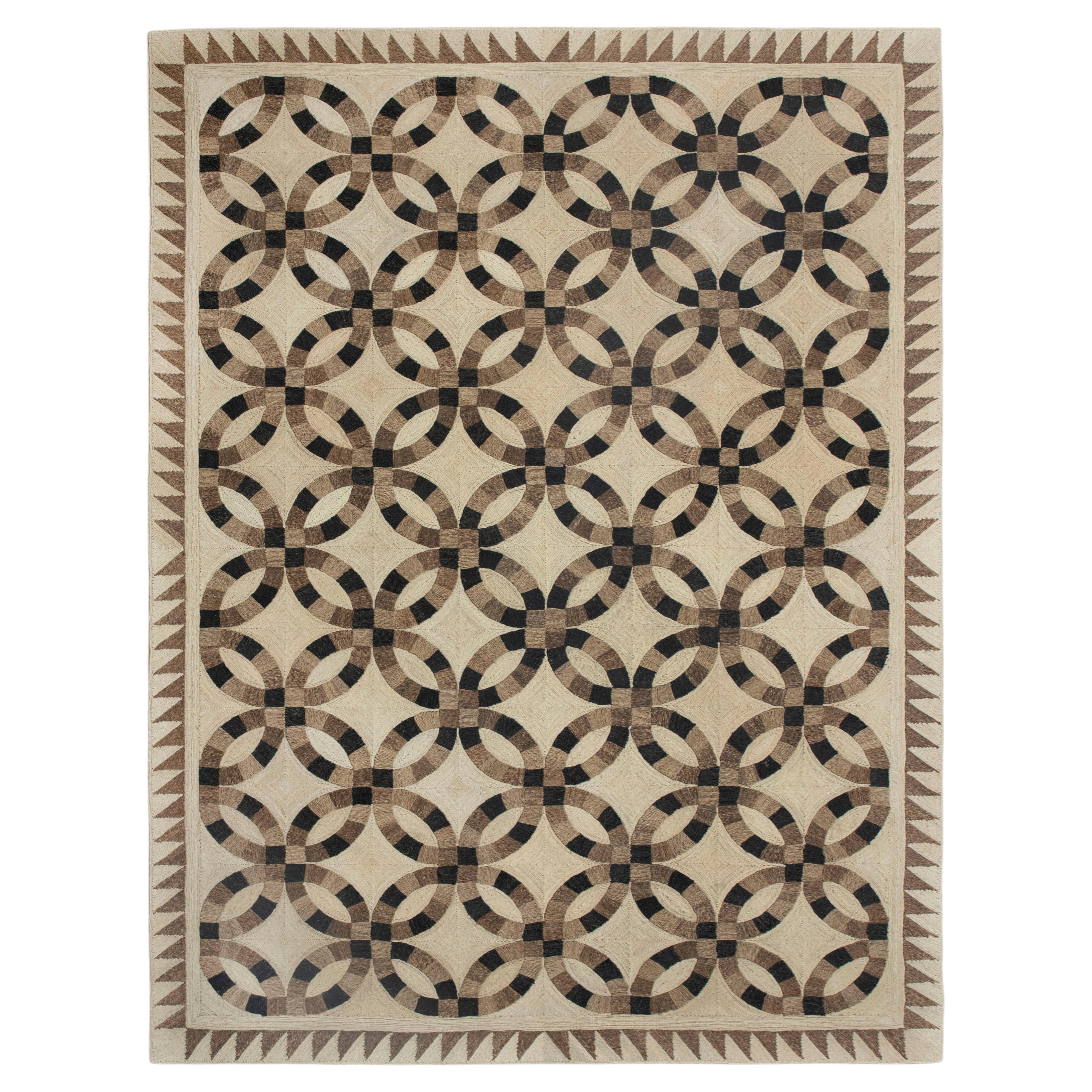 8x10 Hand-Woven Abaca Rug with Interlocking Geometric Pattern