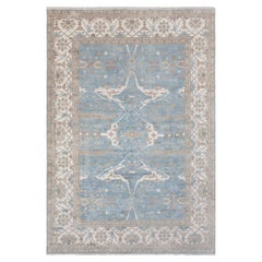 12x18 Blue Oushak with Ivory Border and Soft Beige Hand Knotted Rug ( G-12922 )