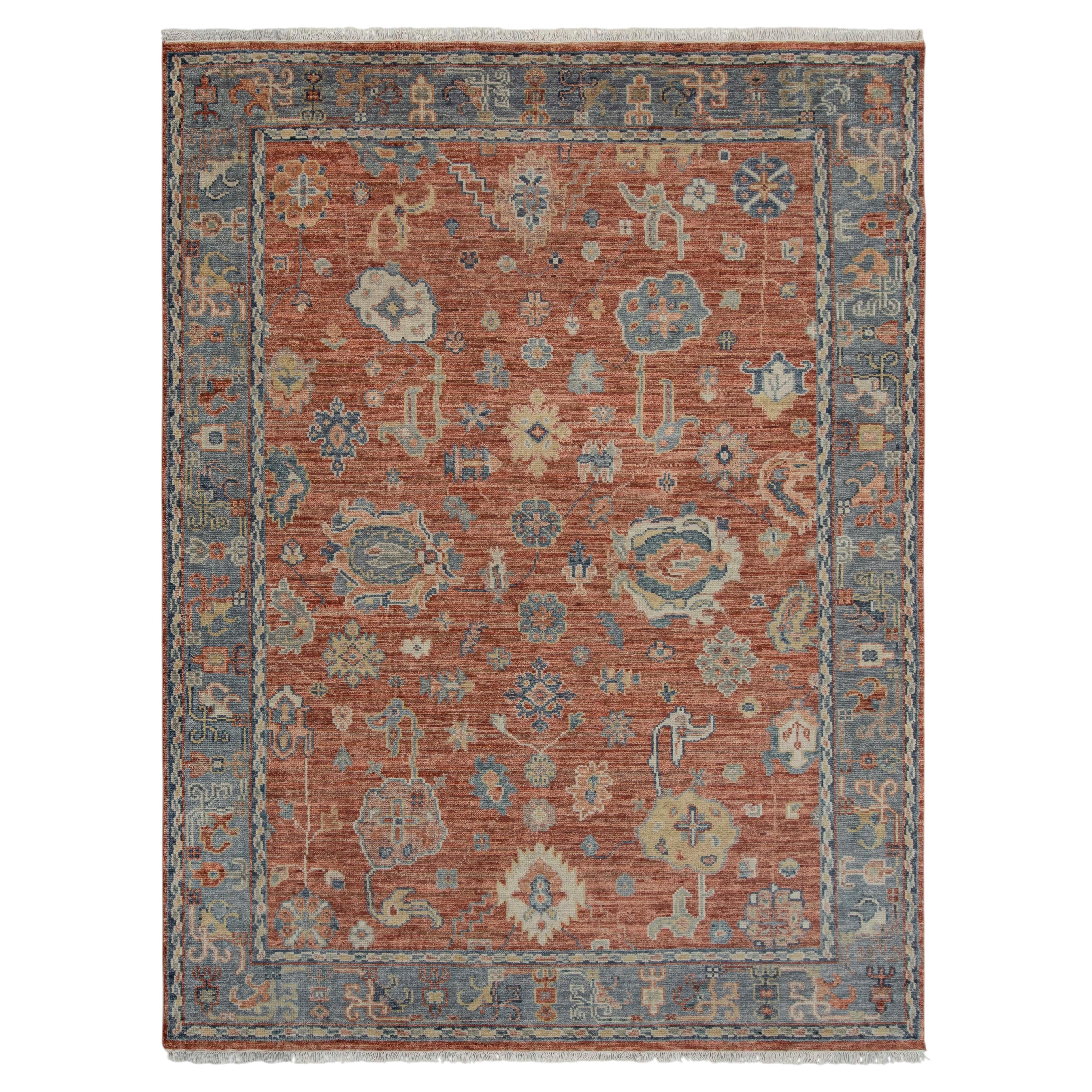 Tappeto di lana turca annodato a mano 9x12 rosso bluastro grigio ( G-13232 )