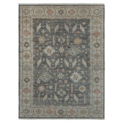 Tappeto Tribale Oushak grigio 10x14 con bordo beige annodato a mano ( G-13233 )